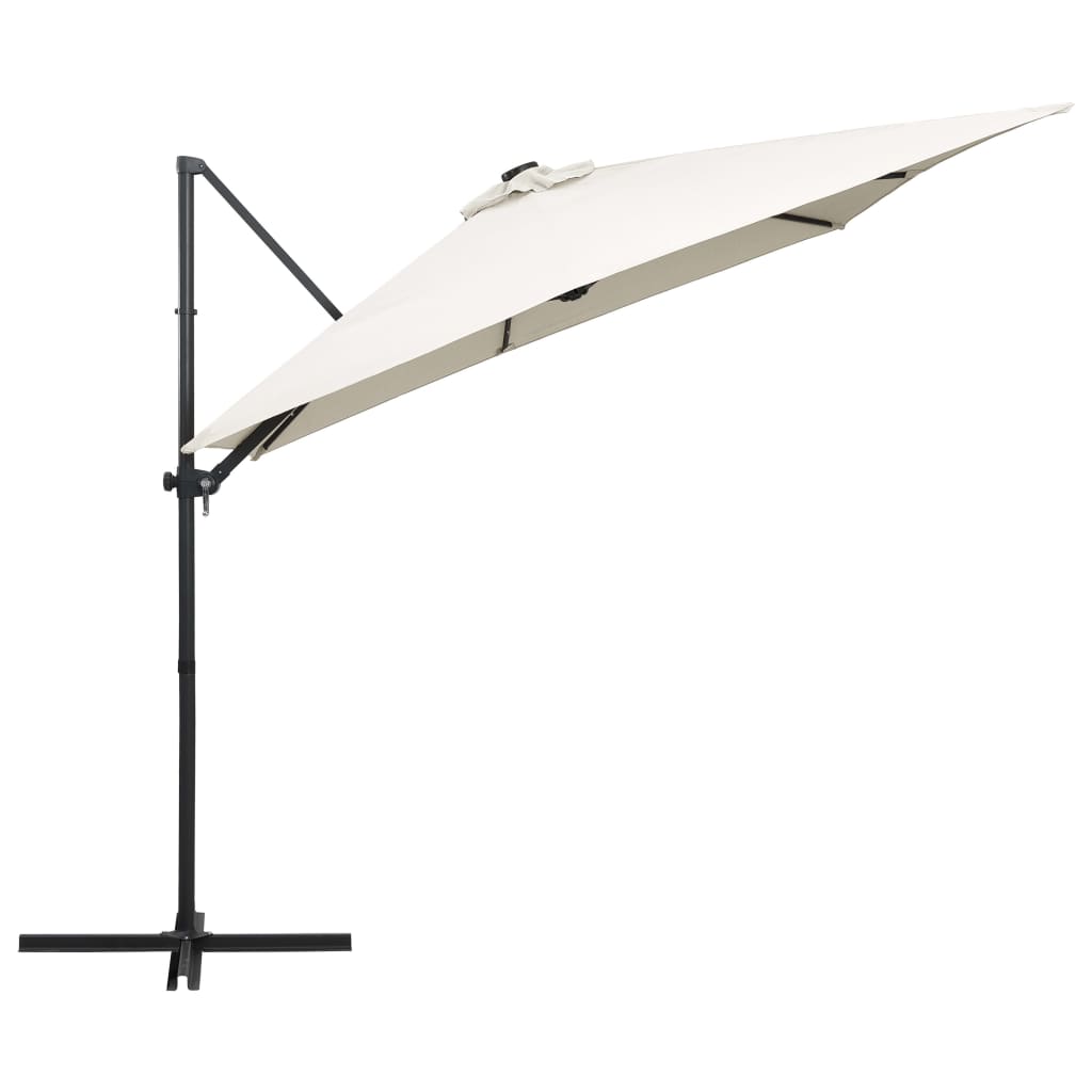 vidaXL Aurinkovarjo LED-valoilla ja teräspylväällä 250x250 cm hiekka