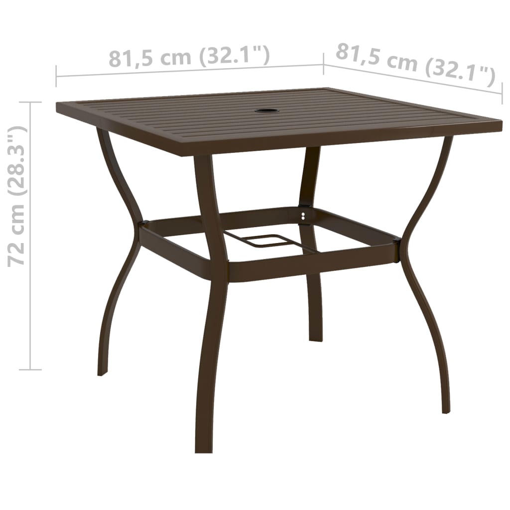 vidaXL Puutarhapöytä ruskea 81,5x81,5x72 cm teräs