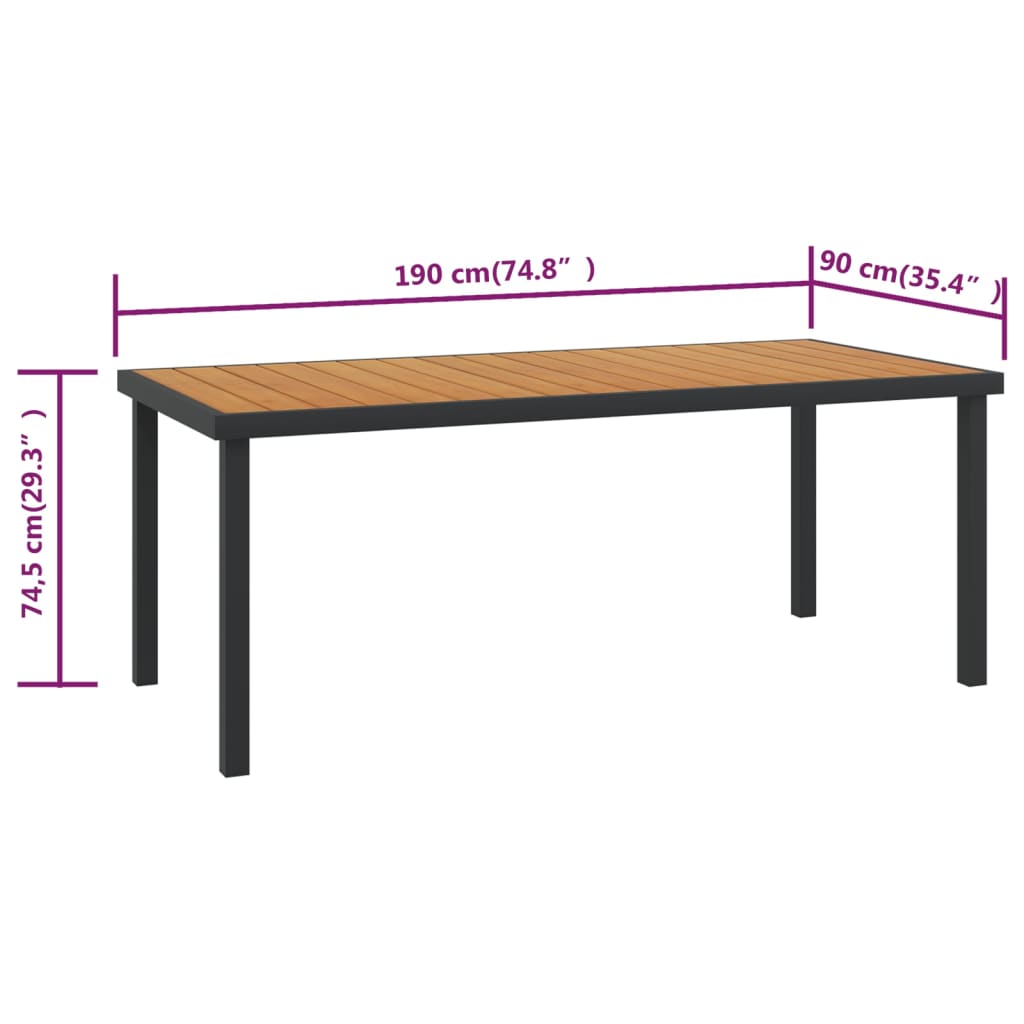 vidaXL Puutarhapöytä ruskea 190x90x74,5 cm alumiini ja WPC