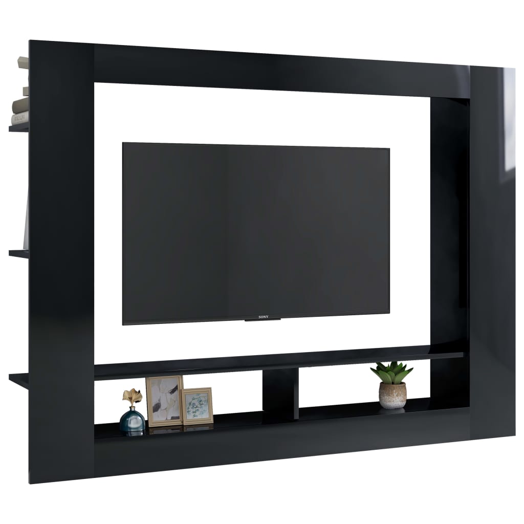 vidaXL TV-taso korkeakiilto musta 152x22x113 cm lastulevy