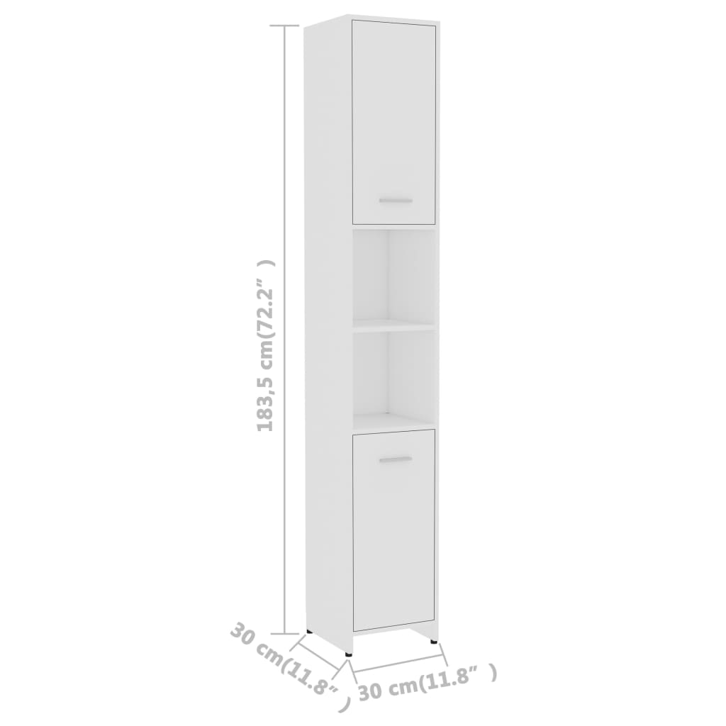 vidaXL Kylpyhuonekaappi valkoinen 30x30x183,5 cm tekninen puu