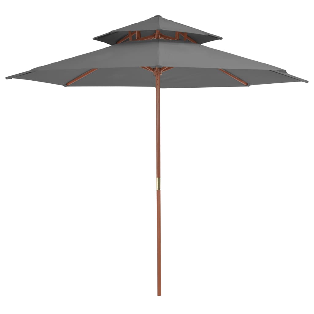 vidaXL Kaksikerroksinen aurinkovarjo puurunko 270 cm antrasiitti