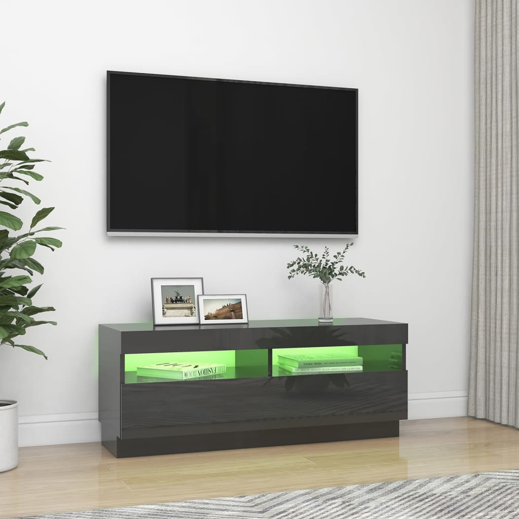 vidaXL TV-taso LED-valoilla korkeakiilto harmaa 100x35x40 cm