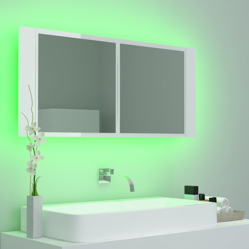 vidaXL Kylpyhuoneen LED peilikaappi korkeak. valk. 100x12x45cm akryyli