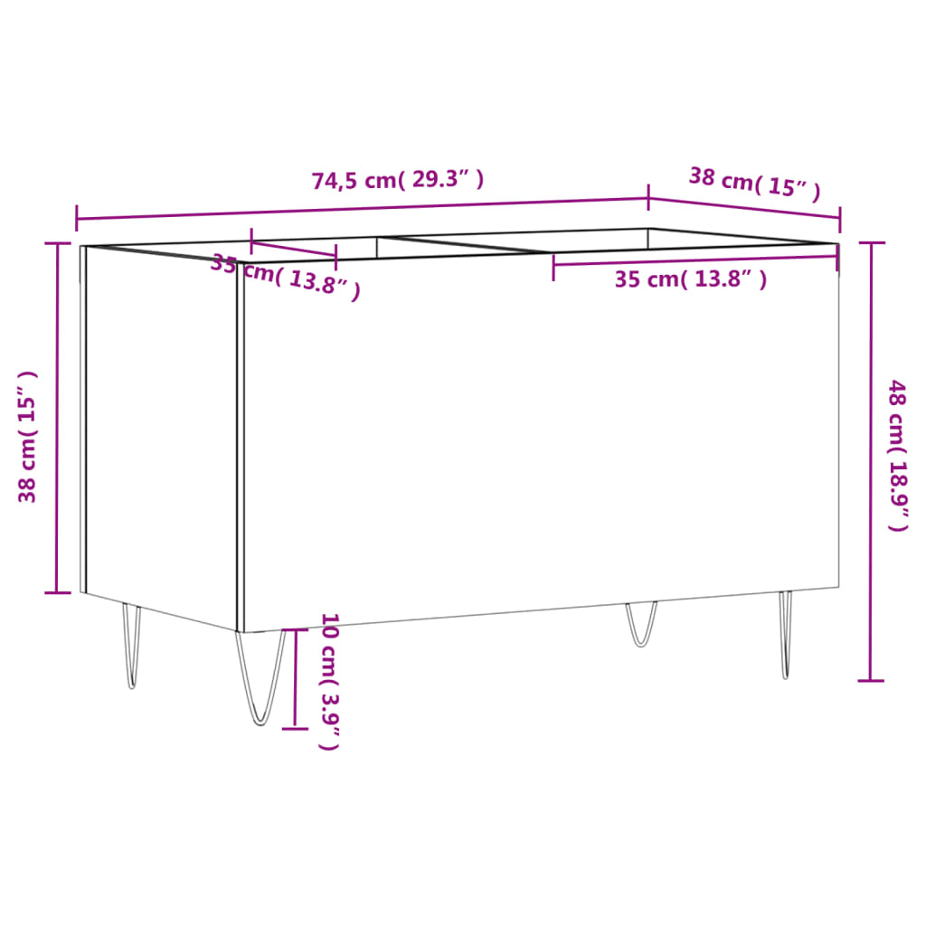 vidaXL LP-levyjen säilytyskaappi Sonoma-tammi 74,5x38x48 cm puu