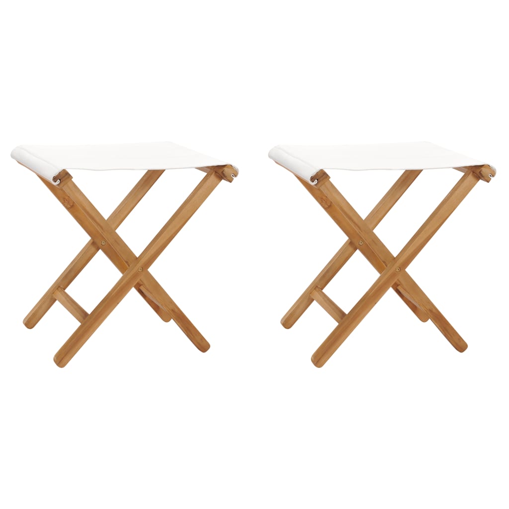 vidaXL Taitettavat tuolit 2 kpl täysi tiikki ja kangas kermanvalkoinen