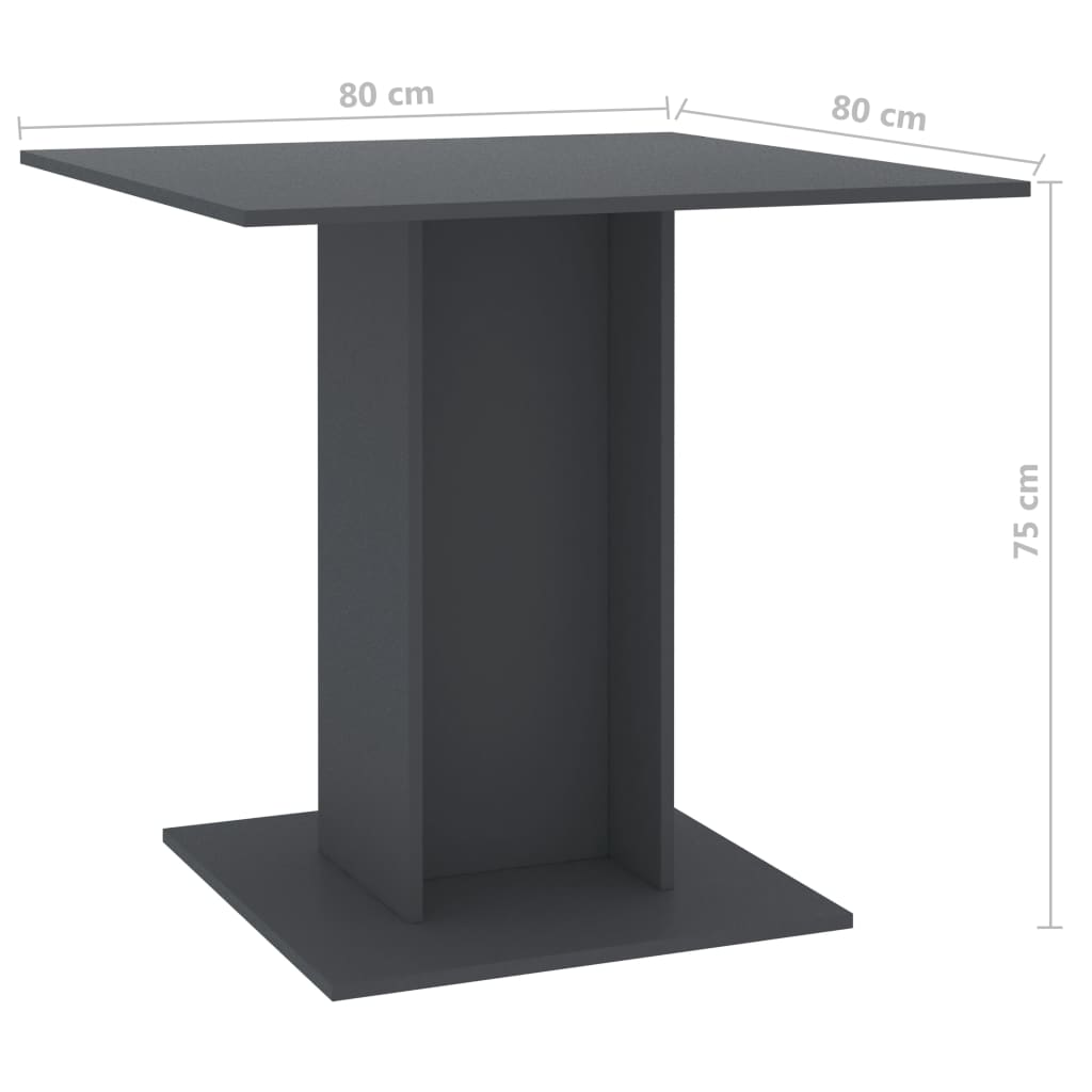vidaXL Ruokapöytä harmaa 80x80x75 cm lastulevy