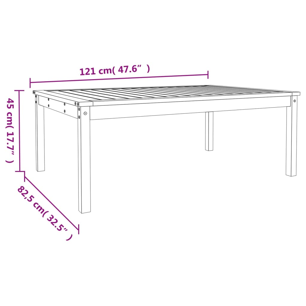 vidaXL Puutarhapöytä 121,5x82,5x45 cm täysi mänty