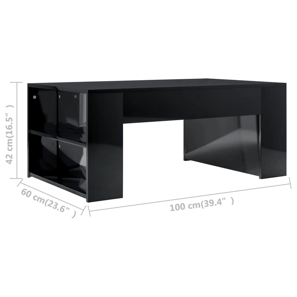 vidaXL Sohvapöytä korkeakiilto musta 100x60x42 cm lastulevy