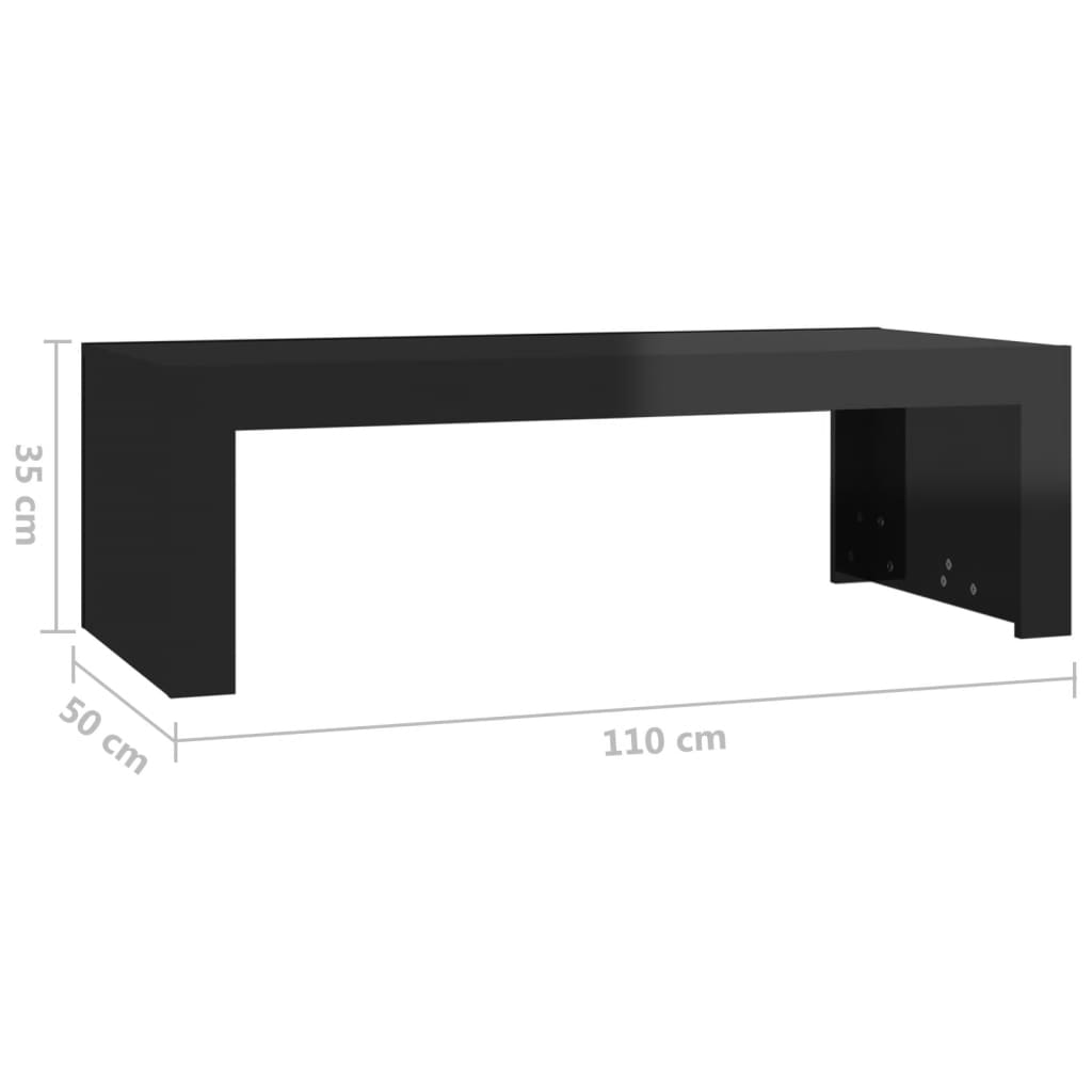 vidaXL Sohvapöytä korkeakiilto musta 110x50x35 cm lastulevy