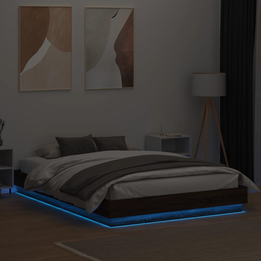 vidaXL Sängynrunko LED-valoilla ruskea tammi 120x200 cm