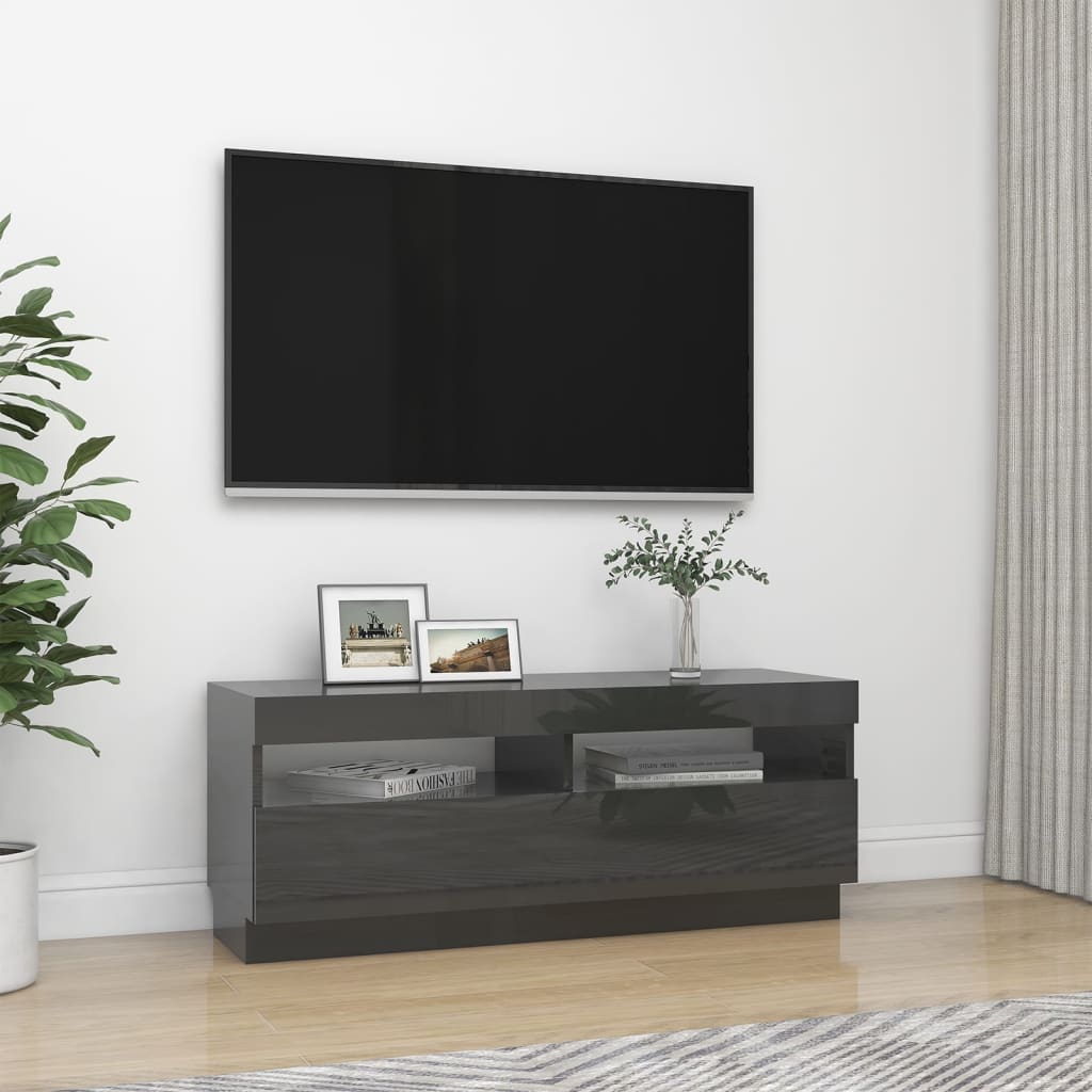 vidaXL TV-taso LED-valoilla korkeakiilto harmaa 100x35x40 cm