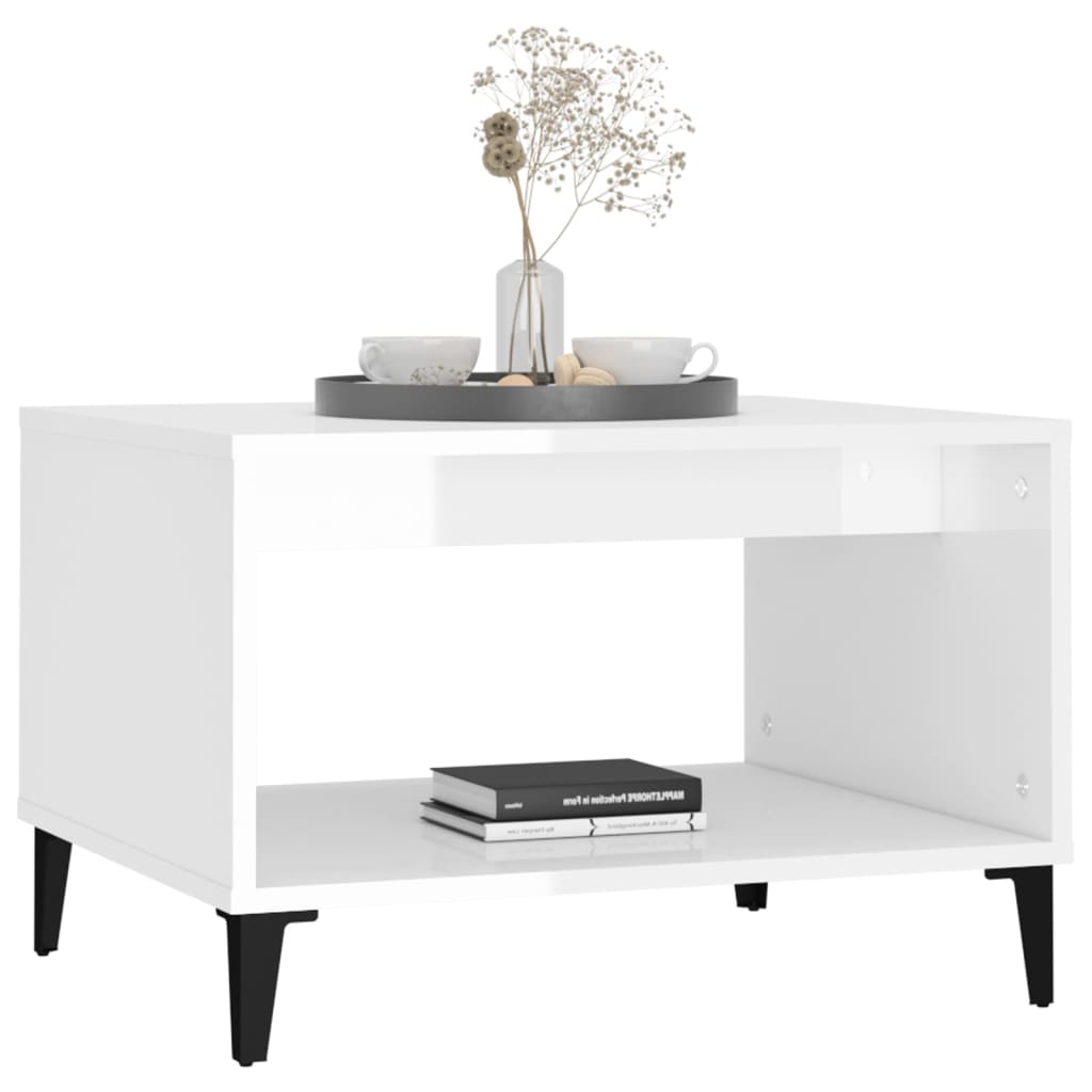 vidaXL Sohvapöytä korkeakiilto valkoinen 60x50x40 cm tekninen puu