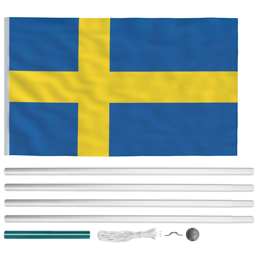 vidaXL Ruotsin lippu ja tanko alumiini 6,2 m