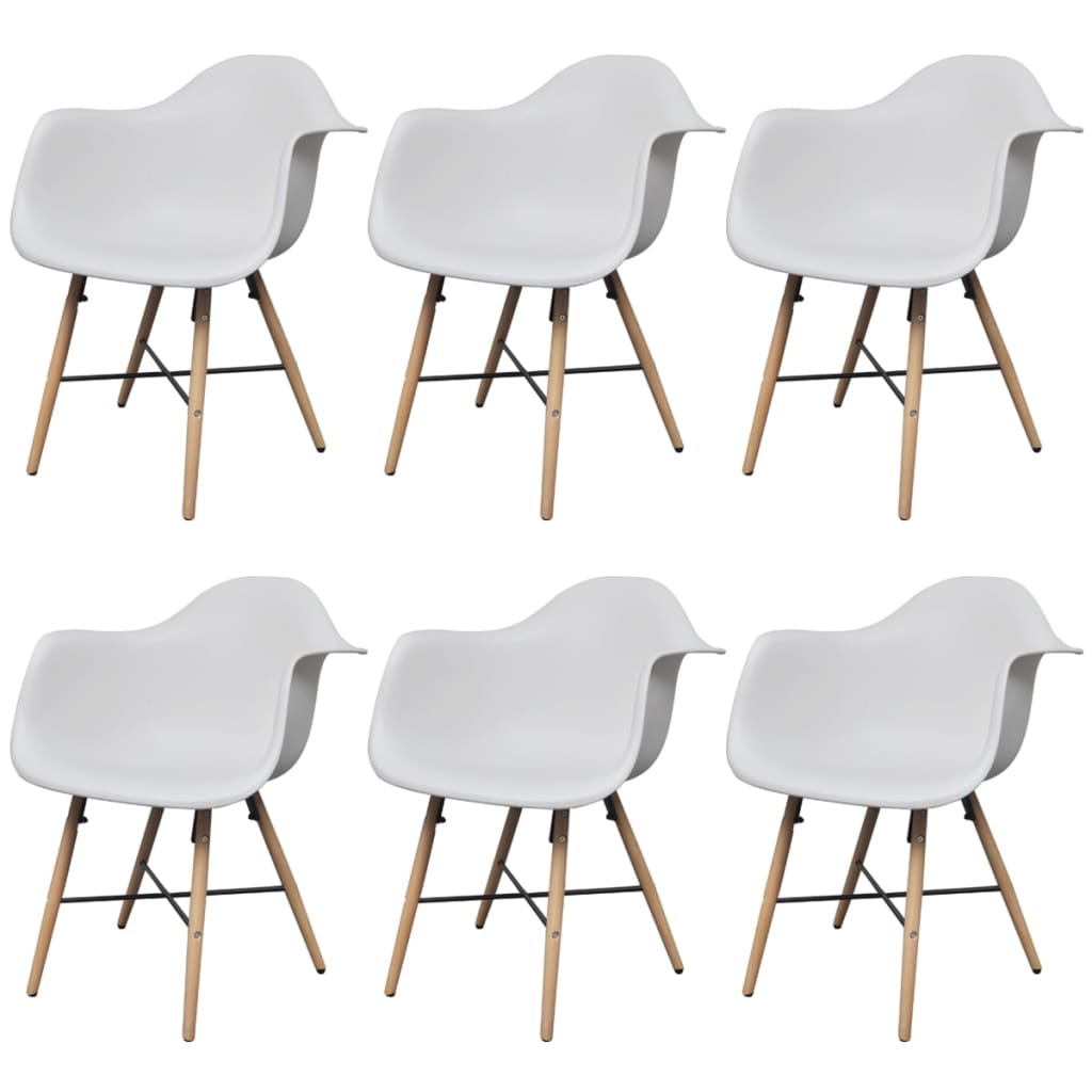 vidaXL Ruokapöydän tuolit 6 kpl valkoinen muovi ja pyökki