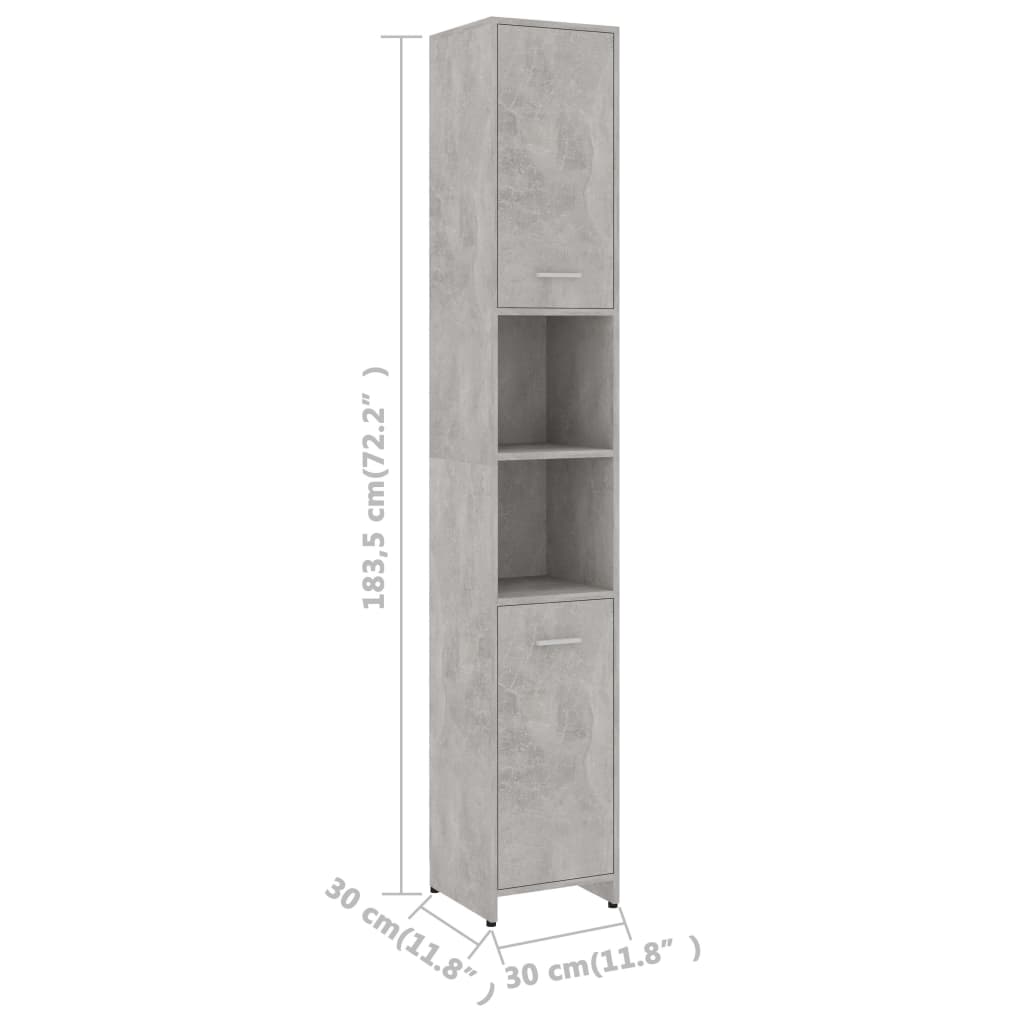 vidaXL 3-osainen kylpyhuonekalustesarja betoniharmaa lastulevy