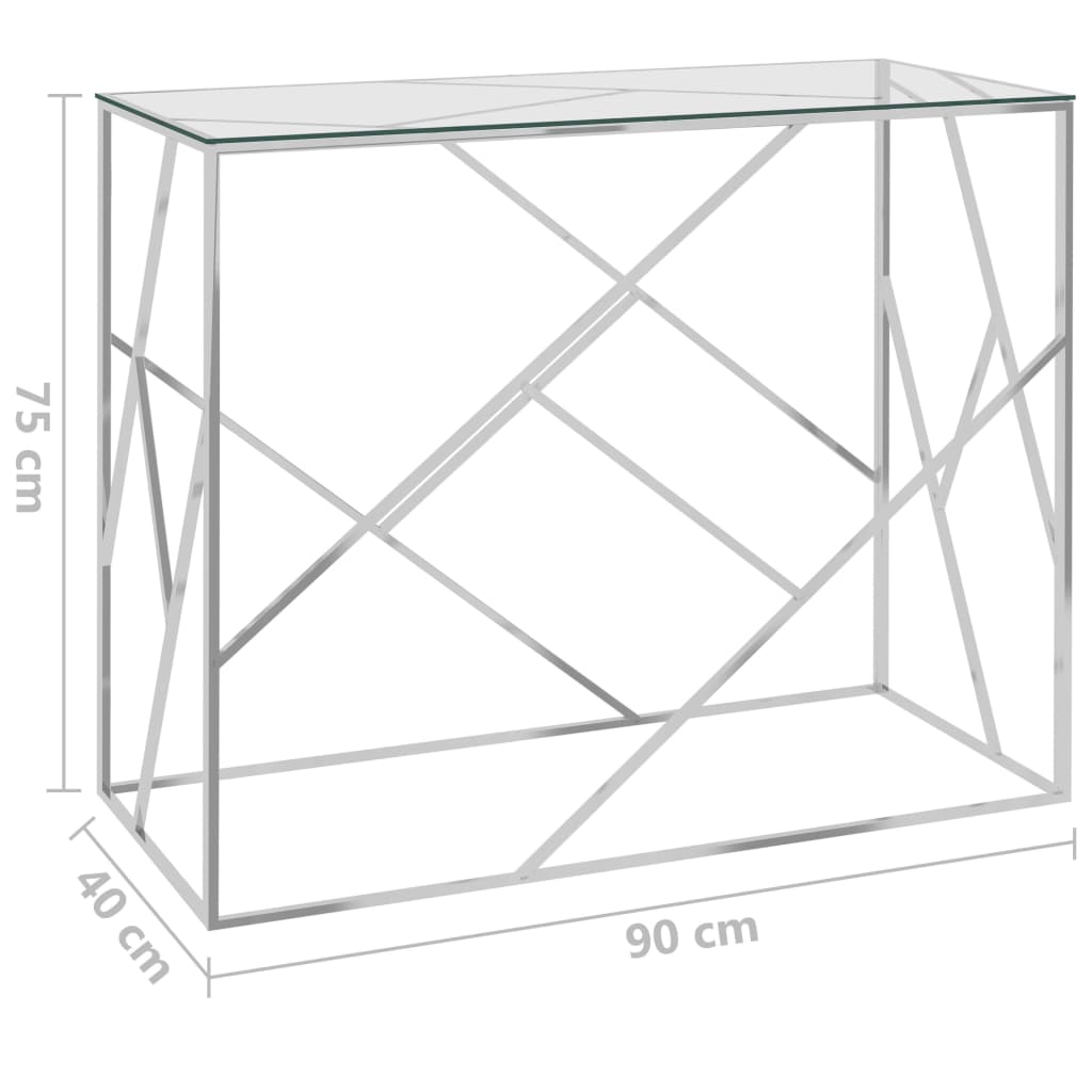 vidaXL Sivupöytä hopea 90x40x75 cm ruostumaton teräs ja lasi