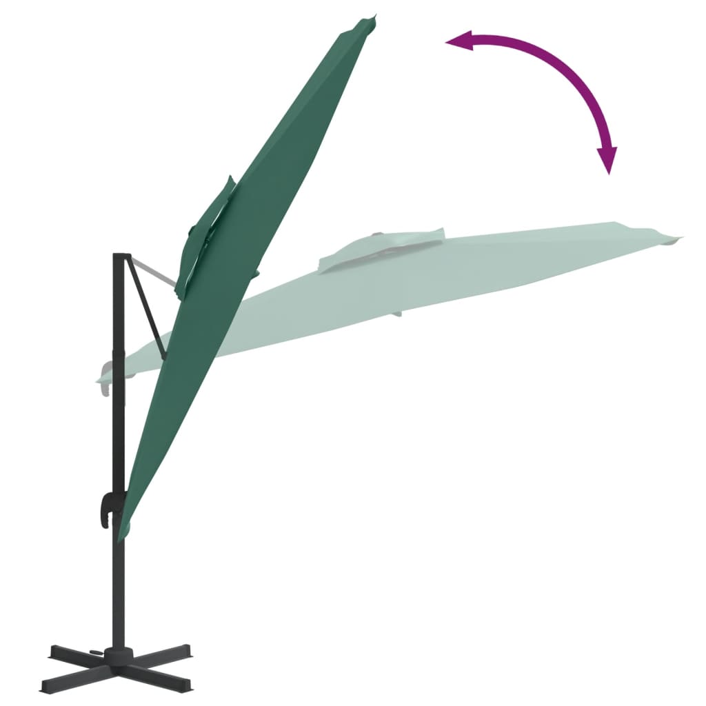 vidaXL Riippuva kaksois-aurinkovarjo vihreä 300x300 cm