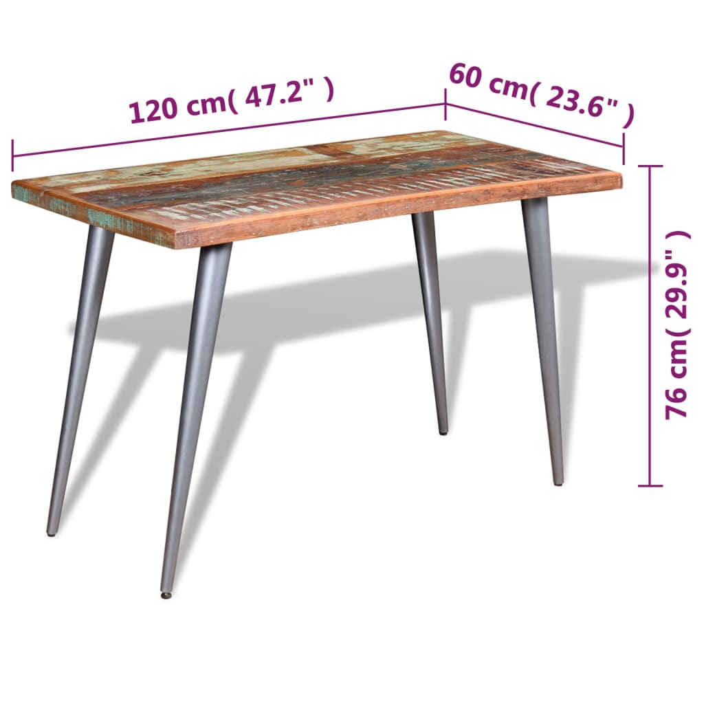 vidaXL Ruokapöytä Kierrätetty massiivipuu 120x60x76 cm
