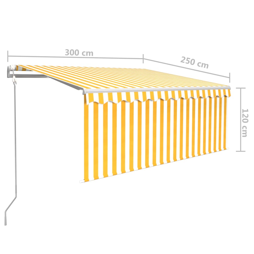 vidaXL Sisäänkelattava markiisi verho/LED/tuulisens 3x2,5 m keltavalk.
