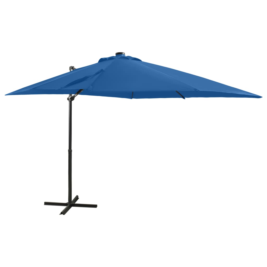 vidaXL Riippuva aurinkovarjo tangolla ja LED-valoilla taivaans. 250 cm