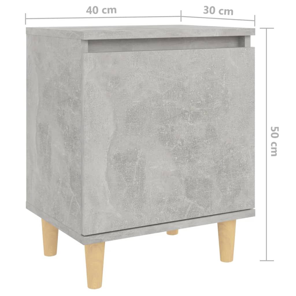 vidaXL Yöpöytä täyspuujaloilla betoninharmaa 40x30x50 cm