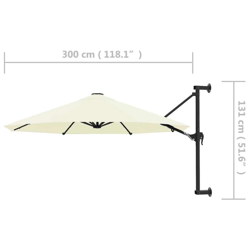 vidaXL Seinäkiinnitteinen aurinkovarjo metallitangolla 300 cm hiekka