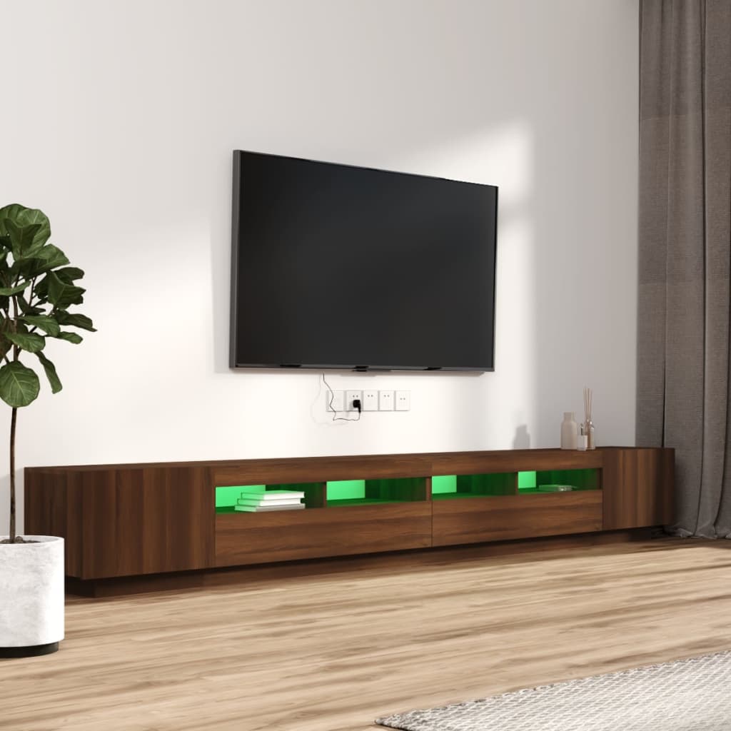 vidaXL 3-osainen TV-kaappisarja LED-valoilla ruskea tammi tekninen puu