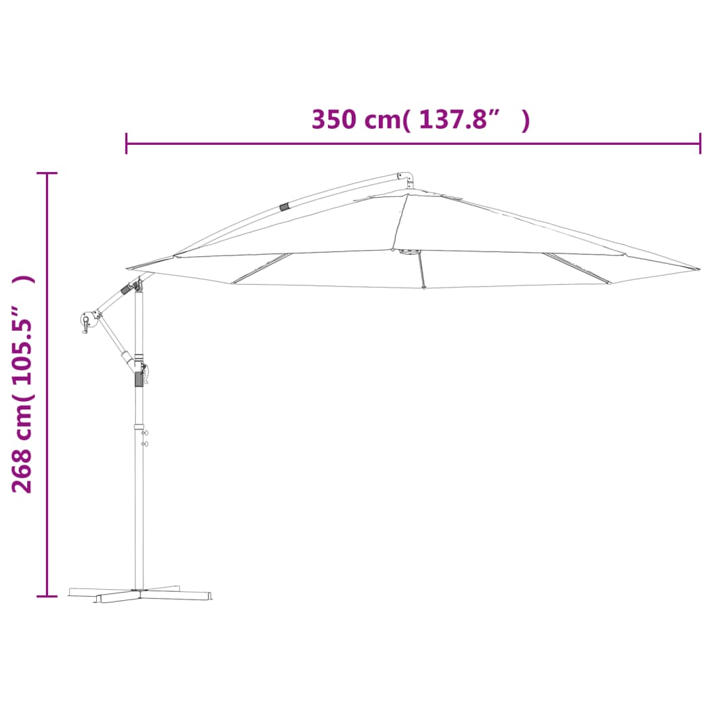 vidaXL Riippuva aurinkovarjo ja alumiinitolppa 350 cm terrakotta