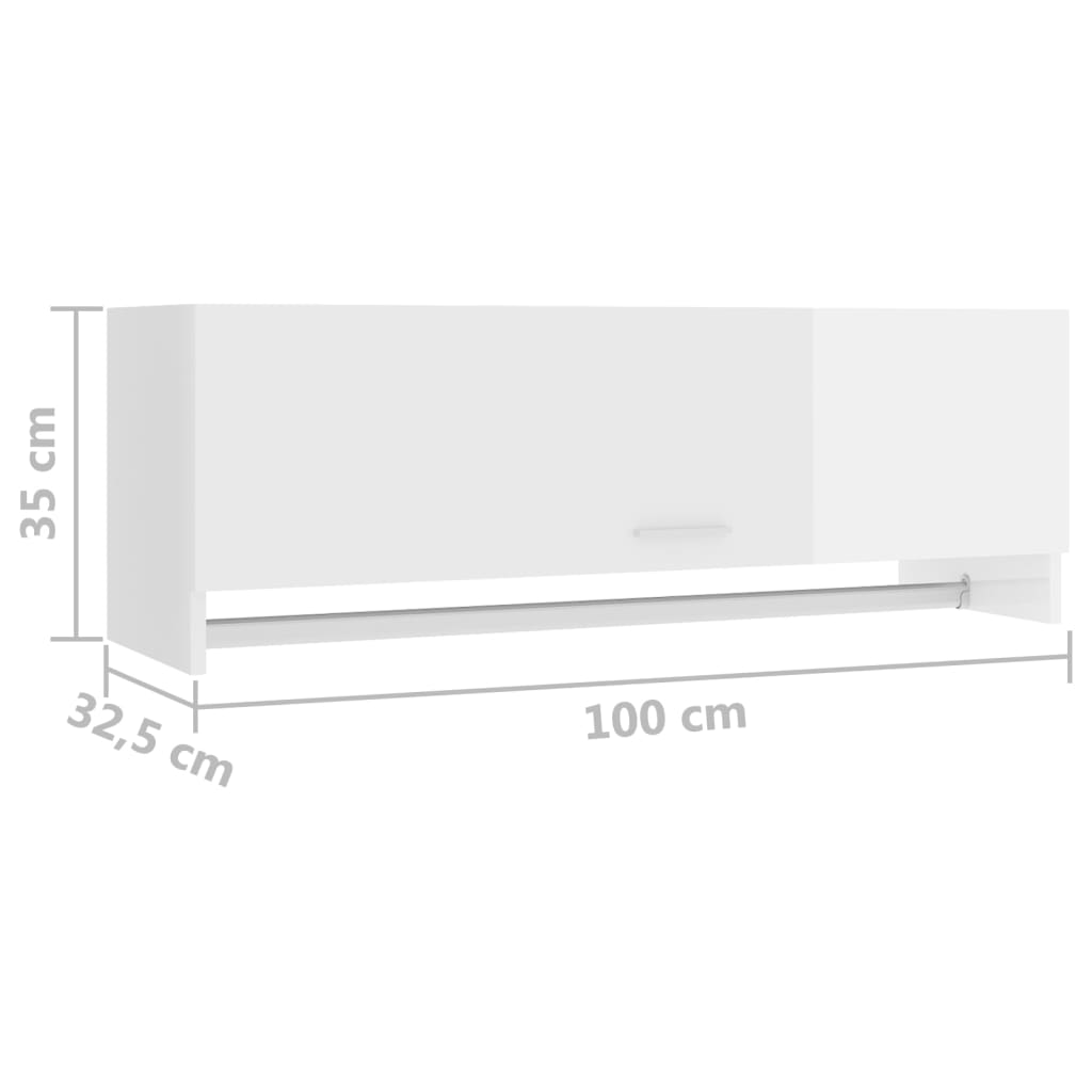 vidaXL Vaatekaappi korkeakiilto valkoinen 100x32,5x35 cm lastulevy