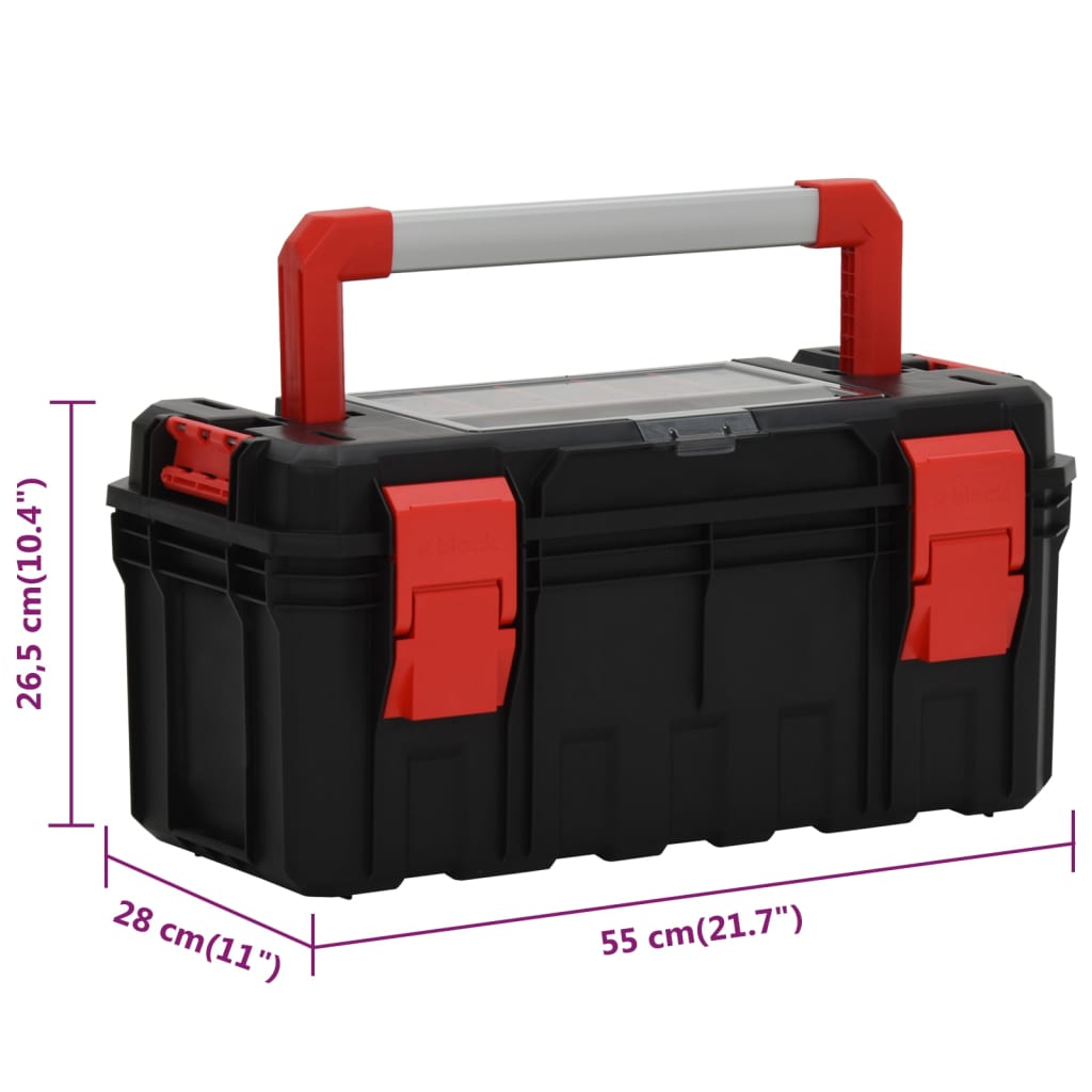 vidaXL Työkalulaatikko musta ja punainen 55x28x26,5 cm