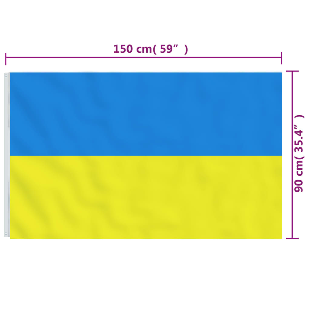 vidaXL Ukrainan lippu messinki rengasholkeilla 90x150 cm