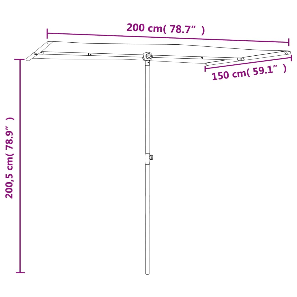 vidaXL Aurinkovarjo alumiinitanko 2x1,5 m viininpunainen