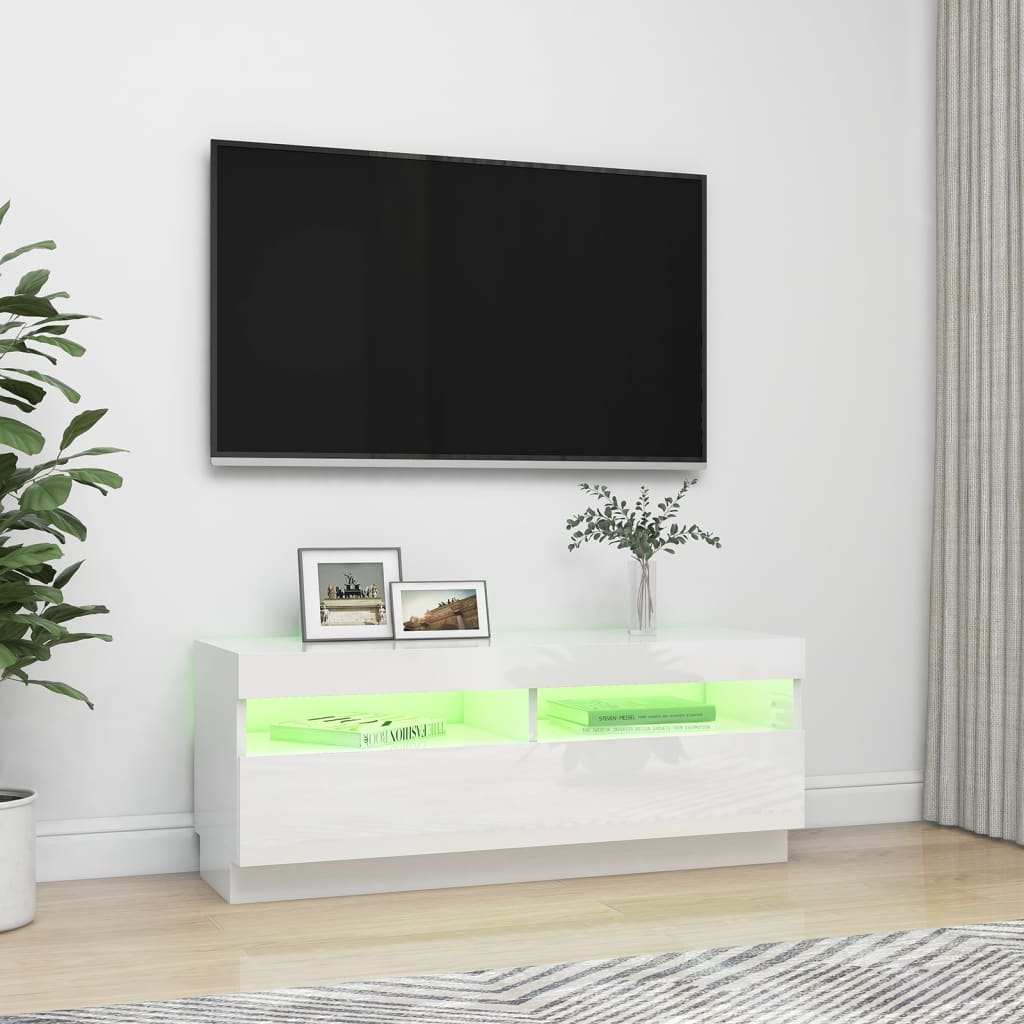 vidaXL TV-taso LED-valoilla korkeakiilto valkoinen 100x35x40 cm