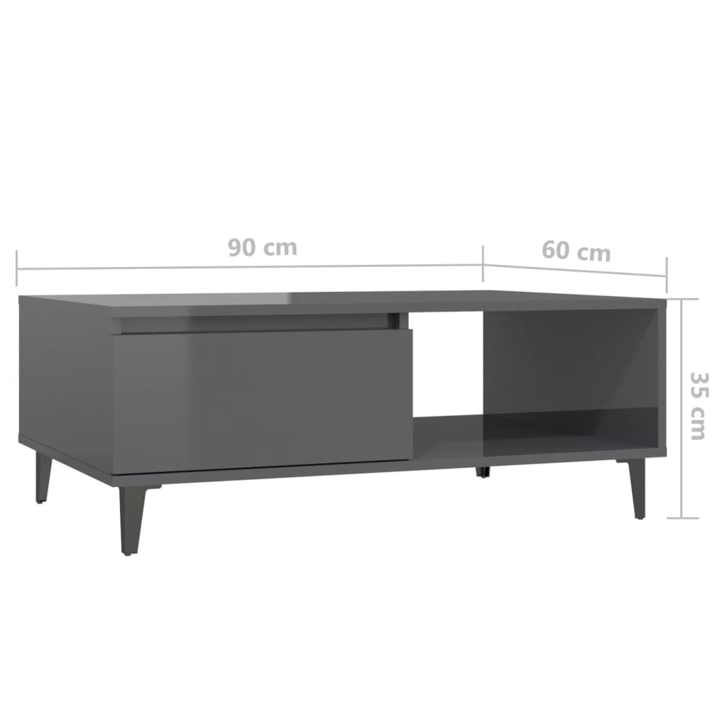 vidaXL Sohvapöytä korkeakiilto harmaa 90x60x35 cm lastulevy