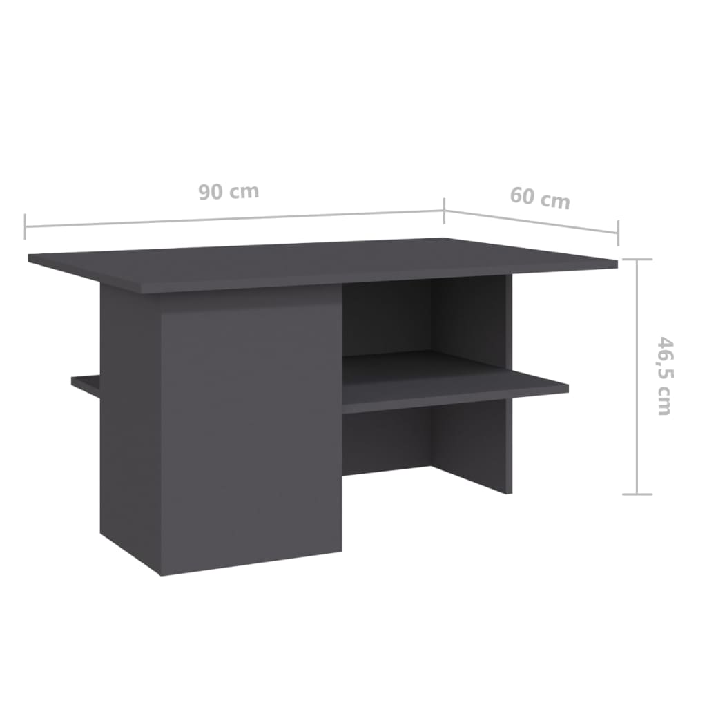 vidaXL Sohvapöytä harmaa 90x60x46,5 cm lastulevy