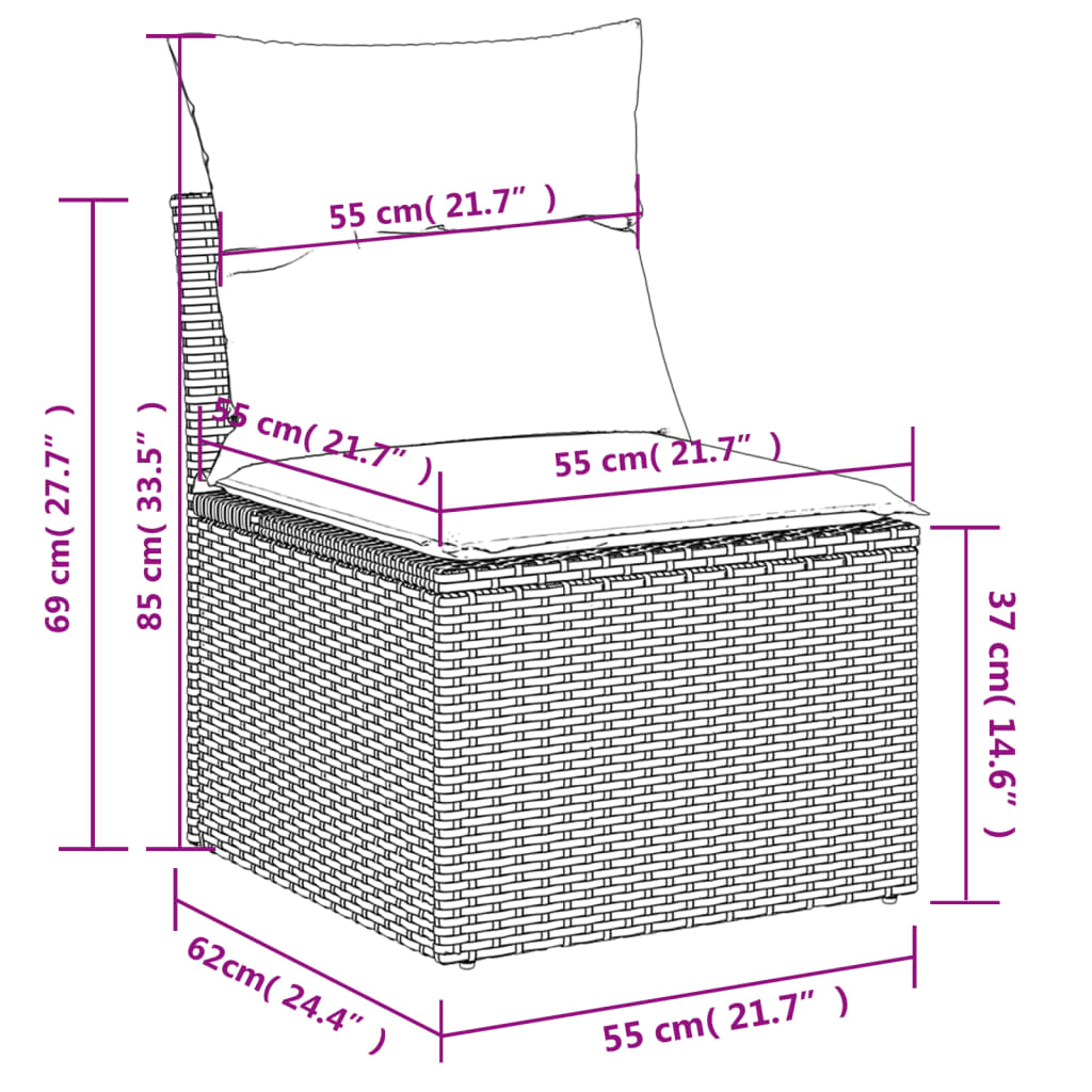 vidaXL 10-osainen Puutarhasohvasarja tyynyillä beige polyrottinki