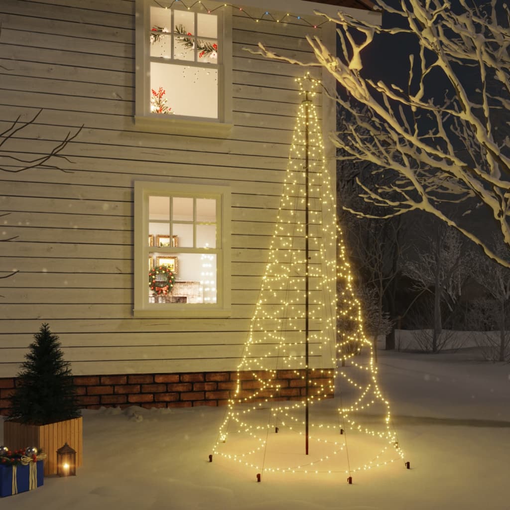 vidaXL Joulukuusi metallitolpalla 500 LED-valoa lämmin valkoinen 3 m