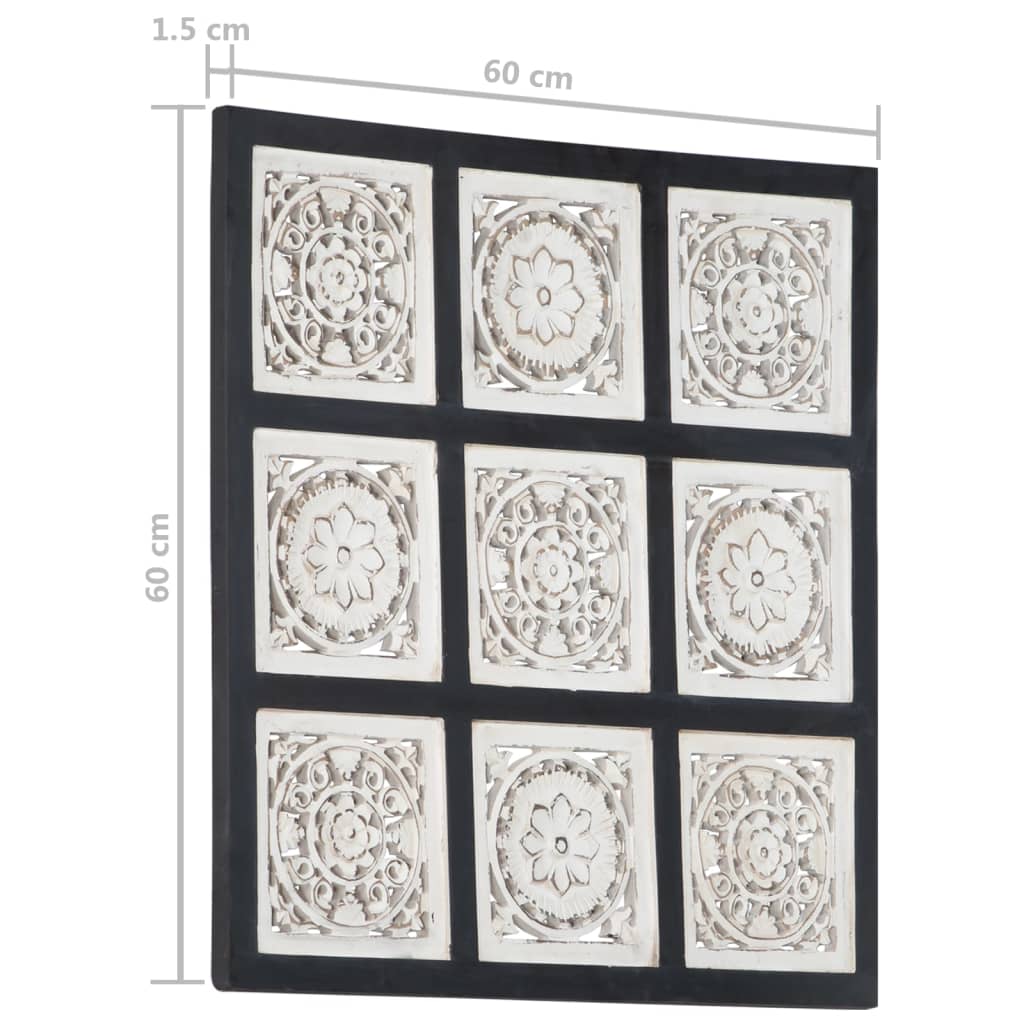 vidaXL Käsin veistetty seinäpaneeli MDF 60x60x1,5 cm musta/valkoinen