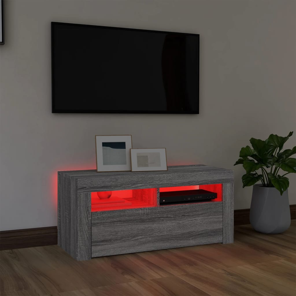 vidaXL TV-taso LED-valoilla harmaa Sonoma 90x35x40 cm
