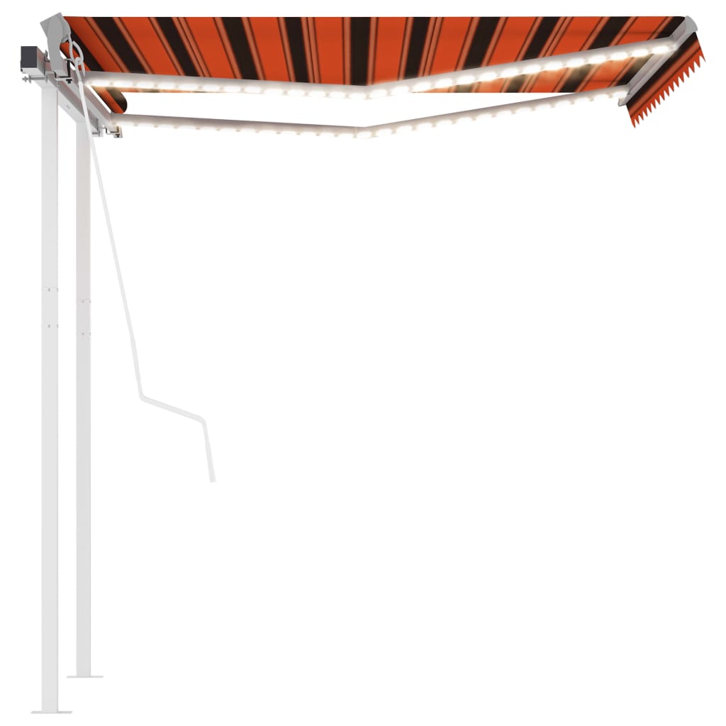 vidaXL Sisäänkelattava markiisi LED/tuulisensori 3x2,5 m oranssiruskea