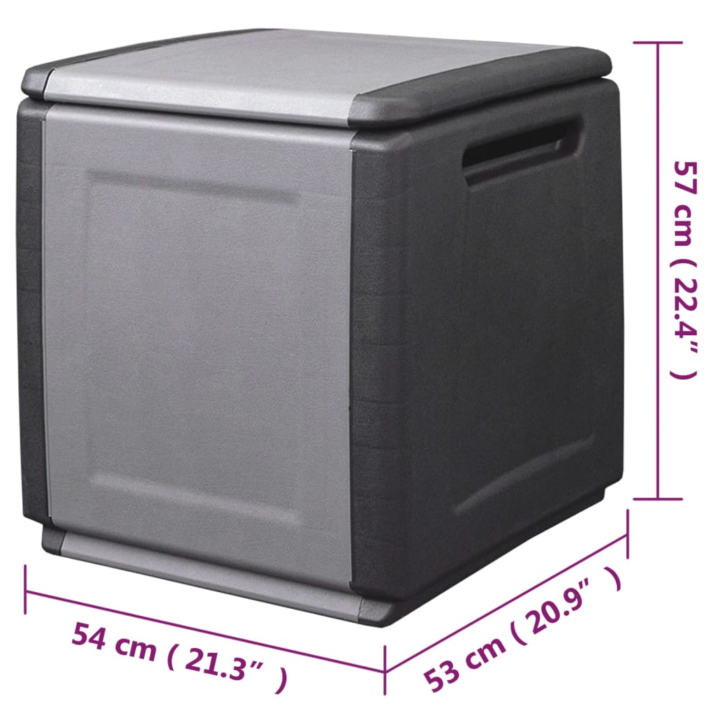 vidaXL Puutarhan säilytyslaatikko 54x53x57 cm 130 l harmaa ja musta