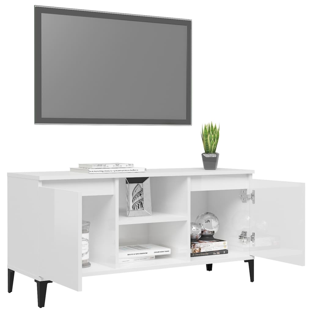 vidaXL TV-taso metallijaloilla korkeakiilto valkoinen 103,5x35x50 cm