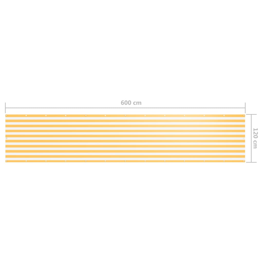vidaXL Parvekkeen suoja valkoinen ja keltainen 120x600cm Oxford kangas