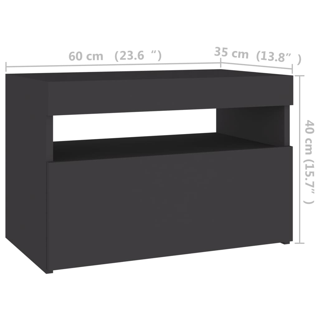 vidaXL Yöpöytä LED-valoilla vaaleanharmaa 60x35x40 cm lastulevy