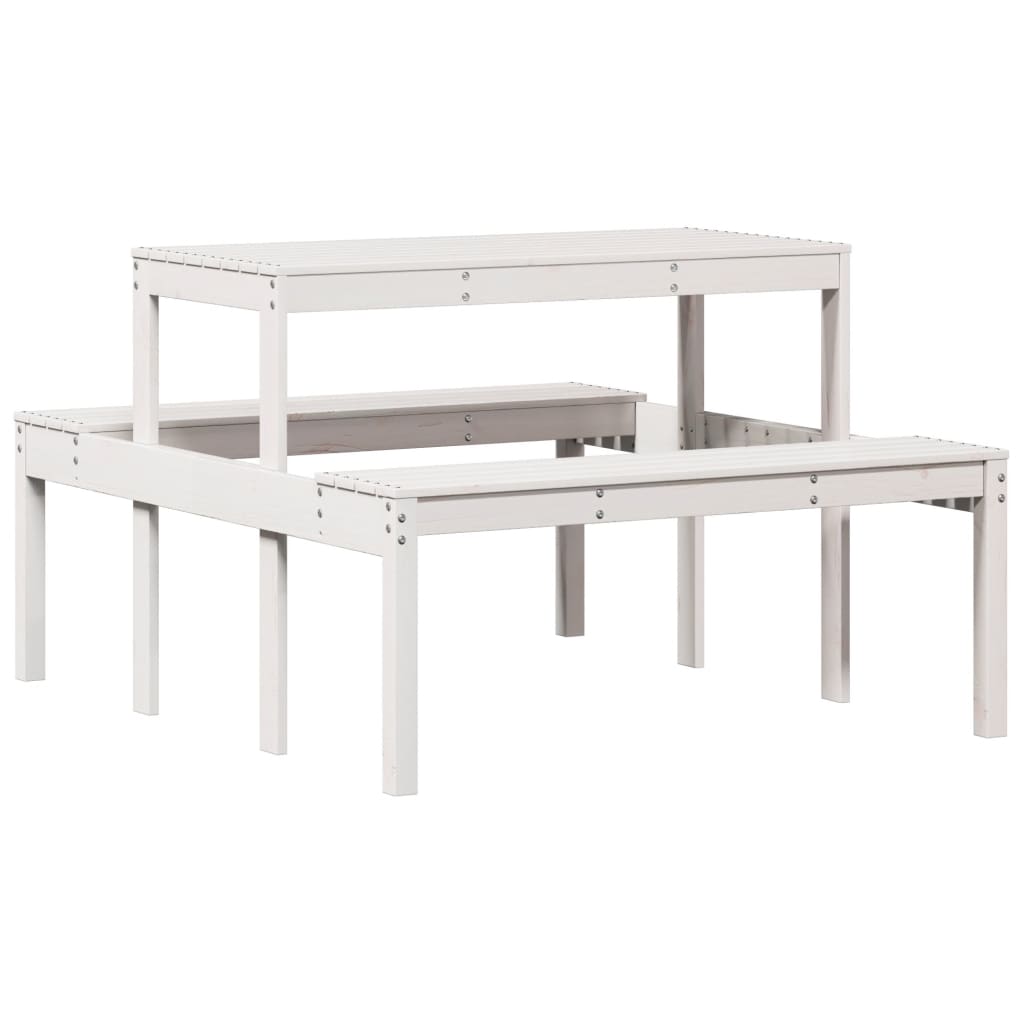 vidaXL Piknikpöytä valkoinen 110x134x75 cm täysi mänty