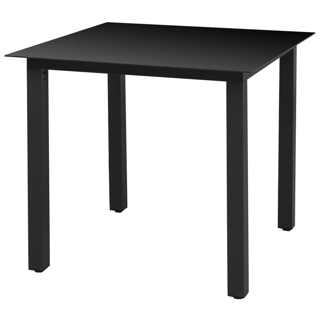 vidaXL Puutarhapöytä musta 80x80x74 cm alumiini ja lasi