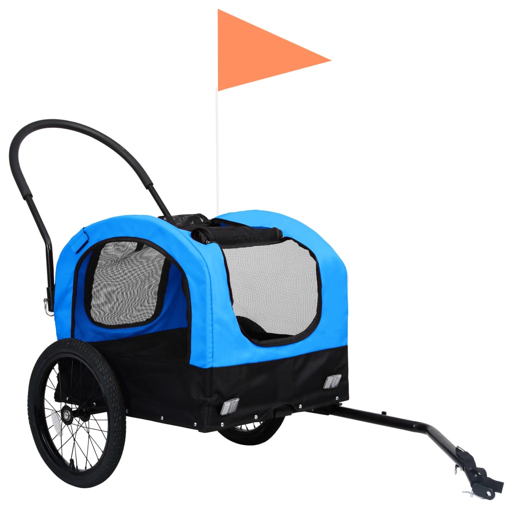 vidaXL 2-in-1 lemmikkikärry pyörään/juoksurattaat sininen ja musta