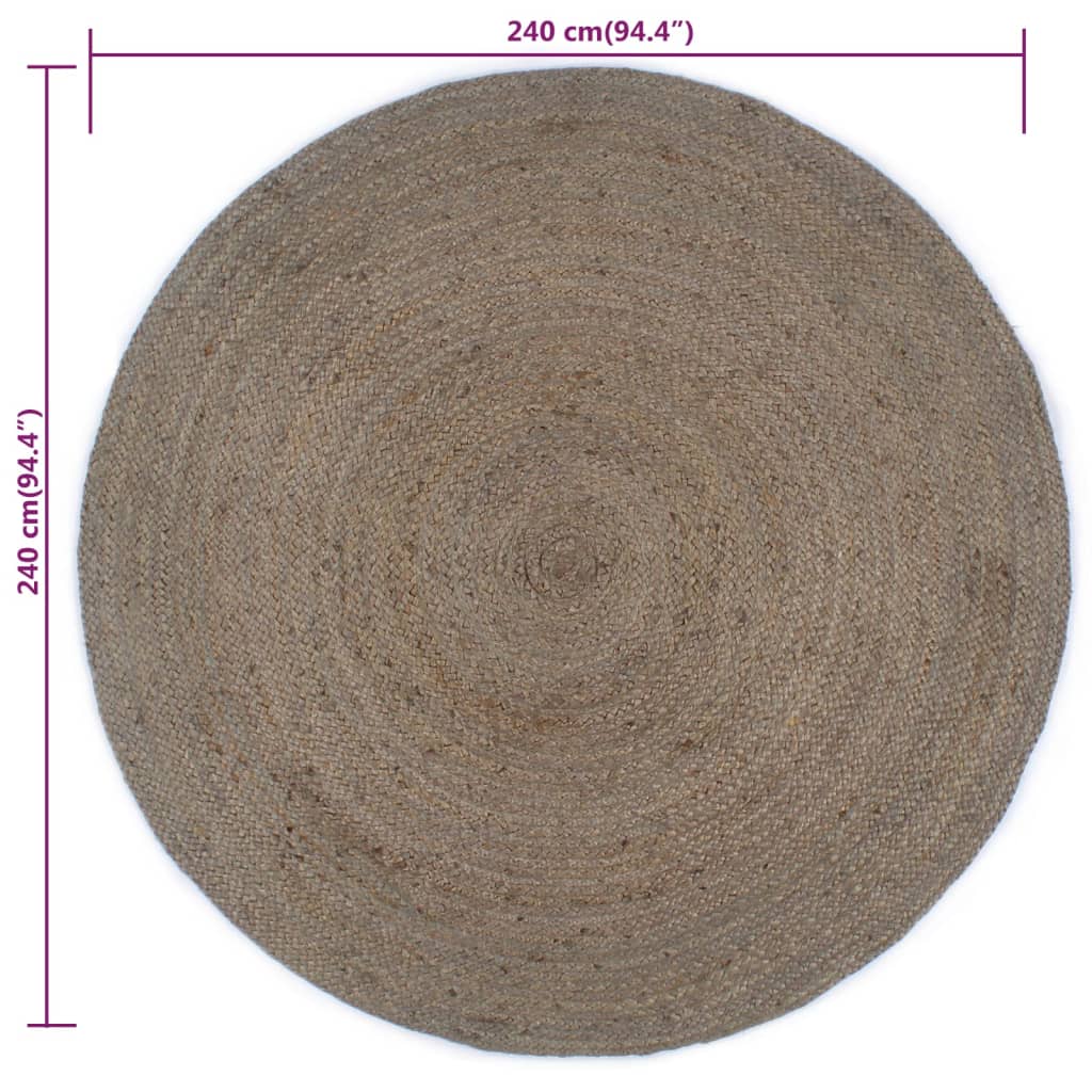 vidaXL Käsintehty pyöreä juuttimatto 240 cm harmaa