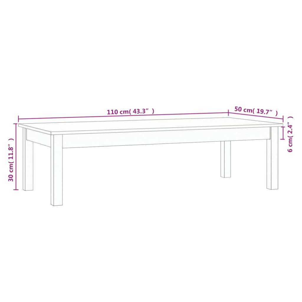 vidaXL Sohvapöytä harmaa 110x50x30 cm täysi mänty